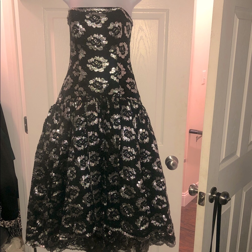 Mommy and Me Boutique Black and Silver Floral Strapless Dress - Picture 3 of 11